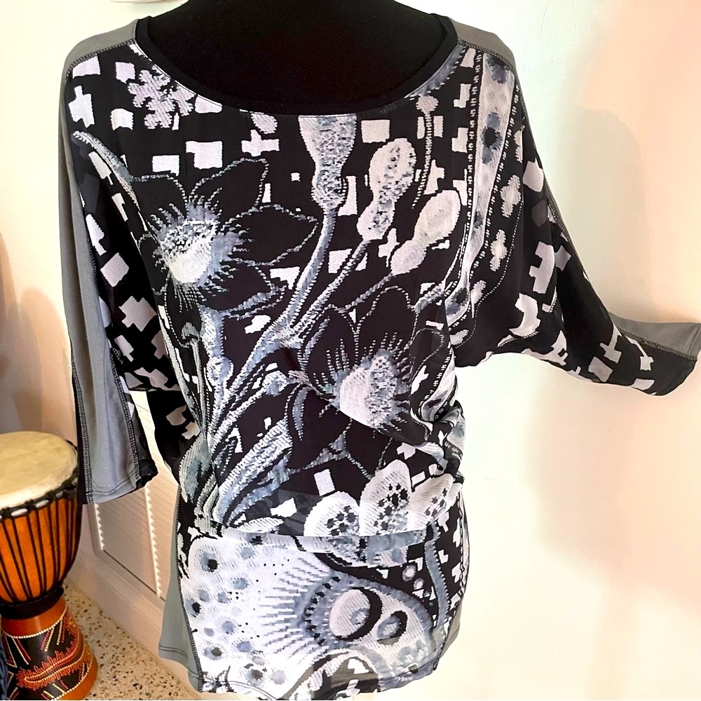 Desigual Black and White Floral Graphic Blouse